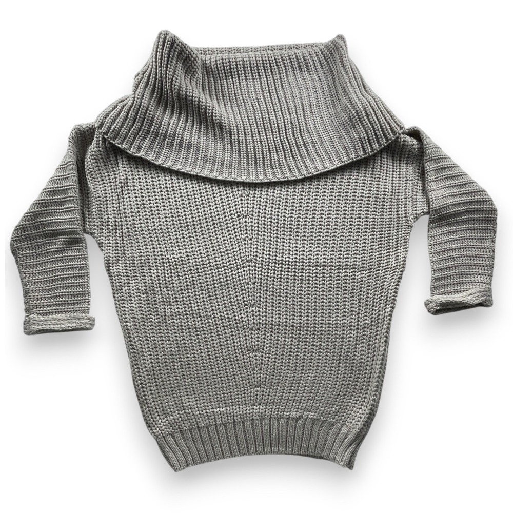 Umgee USA Womens Taupe Grey Cowl Neck Oversized Shaker Knit Sweater A1608 M NEW